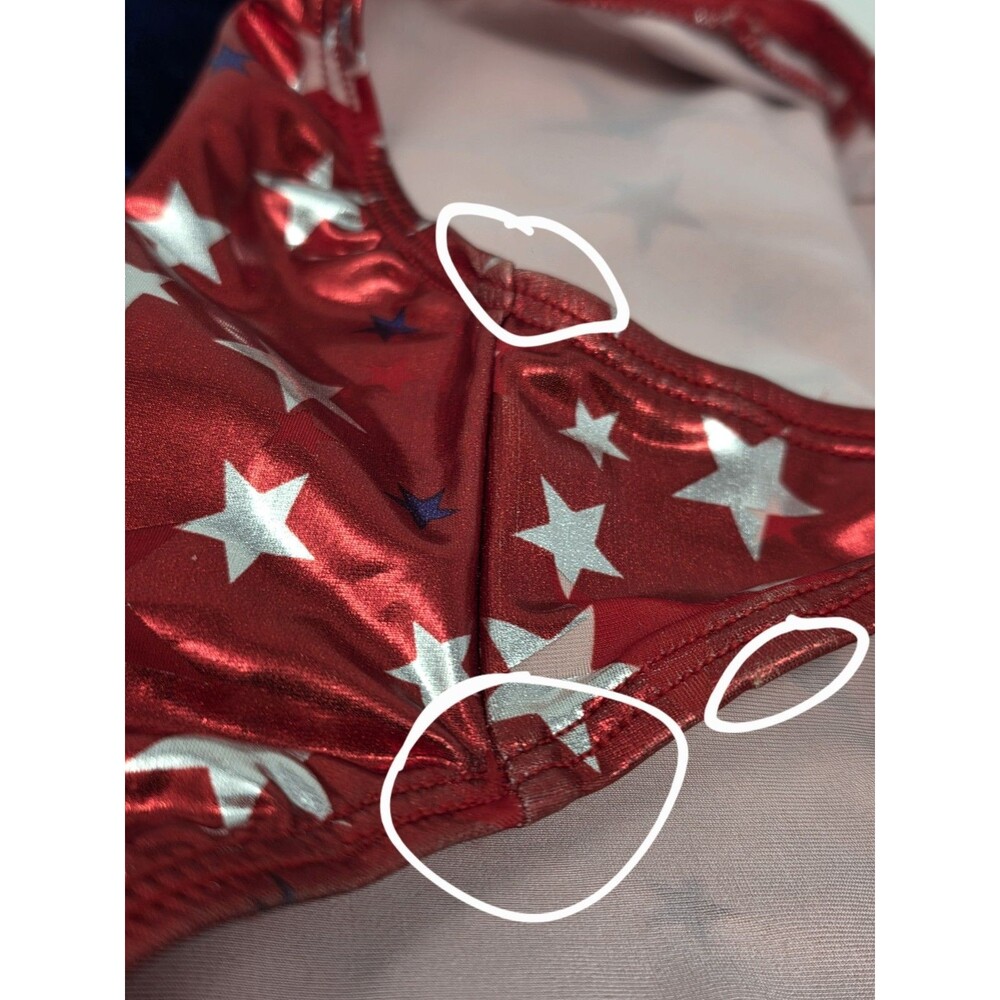 GK Elite VTG Carly Patterson Metallic Red White Blue Patriotic Leotard Size AS - Picture 10 of 12
